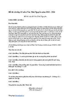 Đề thi tuyển sinh vào 10 môn Ngữ Văn GD&ĐT Thái Nguyên năm 2024 - 2025
