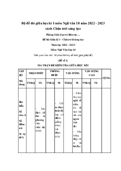 Bộ đề thi giữa học kì 1 môn Ngữ văn 10 năm 2023 - 2024 sách Chân trời sáng tạo