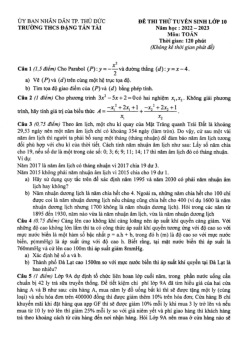Đề thi thử Toán vào lớp 10 năm 2022 – 2023 trường THCS Đặng Tấn Tài – TP HCM