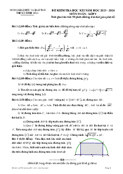 Đề học kì 1 Toán 9 năm 2023 – 2024 phòng GD&ĐT Ninh Hòa – Khánh Hòa