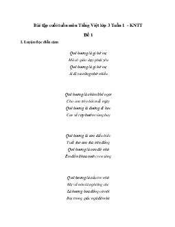 Bài tập cuối tuần lớp 3 môn Tiếng Việt Kết nối tri thức - Tuần 1