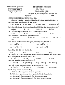Đề cuối kì 1 Toán 6 năm 2023 – 2024 phòng GD&ĐT Quốc Oai – Hà Nội