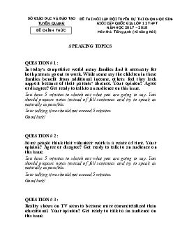Đề thi nói lập đội tuyển dự thi chọn học sinh giỏi cấp quốc gia lớp 12 THPT năm học 2017 – 2018 môn thi Tiếng Anh (Kĩ năng Nói) Tuyên Quang