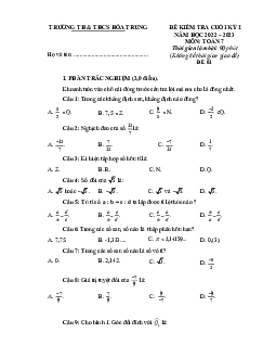 Đề cuối kỳ 1 Toán 7 năm 2022 – 2023 trường TH&THCS Hóa Trung – Thái Nguyên