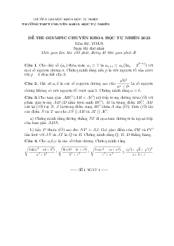 Đề thi Olympic môn Toán năm 2023 trường THPT chuyên KHTN – Hà Nội