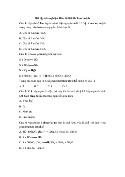 Trắc nghiệm Hóa học 10 bài 30: Lưu huỳnh