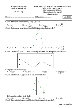 Đề cuối học kì 1 Toán 12 năm 2022 – 2023 trường THPT Lê Lợi – Quảng Trị