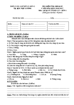 Đề thi học kì 2 lớp 4 môn Lịch sử - Địa lý trường tiểu học Phú Lương, Thái Bình năm 2016 - 2017