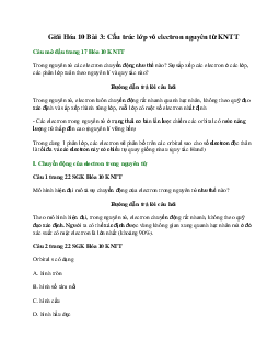 Giải Hóa 10 Bài 3: Cấu trúc lớp vỏ electron nguyên tử KNTT