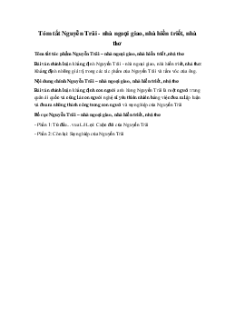 Tóm tắt Nguyễn Trãi - nhà ngoại giao, nhà hiền triết, nhà thơ Ngữ Văn 10 sách Chân Trời Sáng Tạo