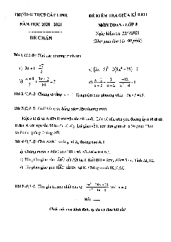 Đề thi giữa kì 2 Toán 8 năm 2020 – 2021 trường THCS Cát Linh – Hà Nội