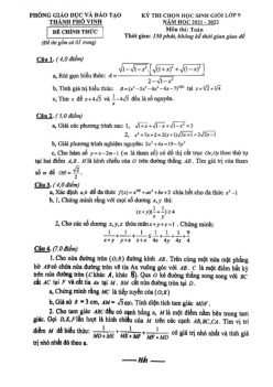 Đề thi HSG Toán 9 năm 2021 – 2022 phòng GD&ĐT thành phố Vinh – Nghệ An