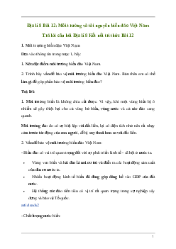 Giải Địa lí 8 Bài 12: Môi trường và tài nguyên biển đảo Việt Nam | Kết nối tri thức
