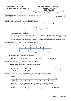 Đề giữa kì 1 Toán 12 năm 2023 – 2024 trường THPT Trần Văn Quan – BR VT