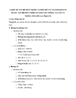 Địa Lý 12 bài 30: Vấn đề phát triển ngành giao thông vận tải và thông tin liên lạc