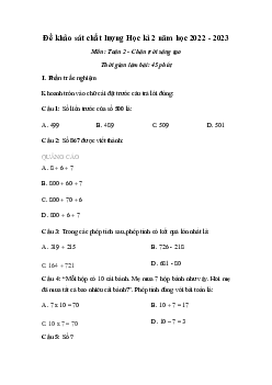 Đề thi học kì 2 môn Toán 2 năm 2022 - 2023 sách Chân trời sáng tạo | đề 5