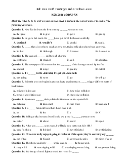Đề thi thử THPT Quốc gia năm 2021 môn Tiếng Anh trường THPT Tiên Du lần 1 (có đáp án)