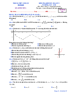 Đề kiểm tra định kỳ Giải tích 12 chương 1 (Hàm số) trường THPT Vinh Lộc – TT. Huế