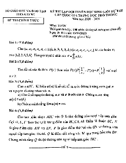 Đề chọn đội tuyển thi HSG Toán Quốc gia năm 2020 – 2021 sở GD&ĐT Tiền Giang