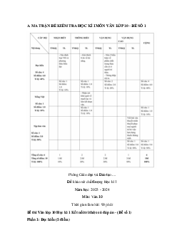 Bộ đề thi học kì 1 môn Ngữ văn 10 Kết nối tri thức năm học 2023 - 2024