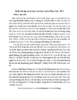 Phiếu bài tập ôn hè lớp 5 lên lớp 6 năm 2024 môn Tiếng Việt - Đề 5