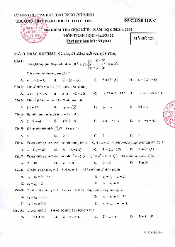 Đề thi HK2 Toán 12 năm 2020 – 2021 trường Năng khiếu TDTT Bình Chánh – TP HCM