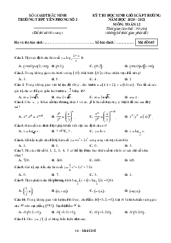 Đề HSG cấp trường Toán 12 năm 2020 – 2021 trường Yên Phong 2 – Bắc Ninh