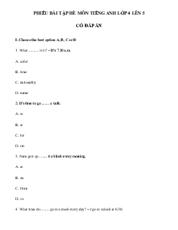 Bài tập ôn hè lớp 4 lên 5 môn tiếng Anh số 5