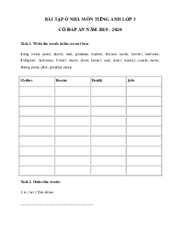 Phiếu bài tập ở nhà tiếng Anh lớp 3 - Ngày 16/03