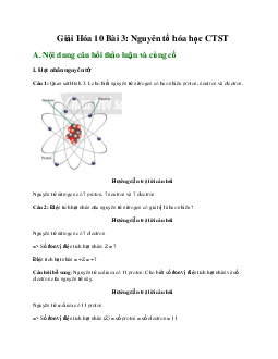 Giải Hóa 10 Bài 3: Nguyên tố hóa học CTST
