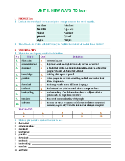 Bài tập Tiếng Anh 10 sách thí điểm bài 8: New Ways To Learn (có đáp án)