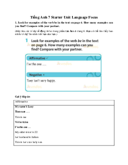 Tiếng Anh 7 Starter Unit Language Focus