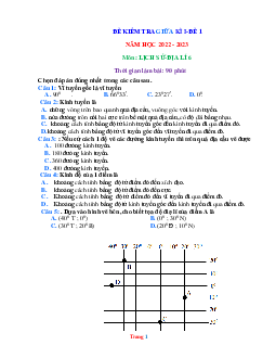 Đề ôn tập giữa HK1 môn Sử Địa Lí 6 năm 2022-2023 (có đáp án)-Đề 1