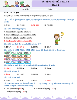 Giải Phiếu bài tập cuối tuần lớp 4 môn Toán HK 1 | Kết nối tri thức