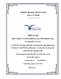 Vận dụng kiến thức, kỹ năng tư duy biện luận, phân tích làm rõ vấn đề tư duy biện luận