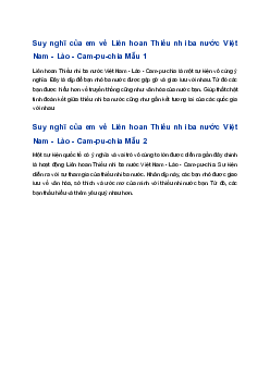 Viết 3-4 câu bày tỏ suy nghĩ của em về Liên hoan Thiếu nhi ba nước Việt Nam - Lào - Cam-pu-chia | Tập làm văn 4