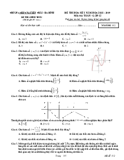 Đề thi học kỳ 1 Toán 12 năm học 2018 – 2019 trường THPT Nguyễn Trãi – Hà Nội