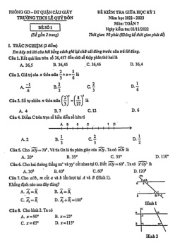 Đề giữa học kỳ 1 Toán 7 năm 2022 – 2023 trường THCS Lê Quý Đôn – Hà Nội