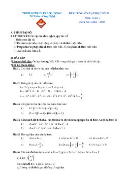 Đề cương học kỳ 2 Toán 7 năm 2022 – 2023 trường THCS Thăng Long – Hà Nội