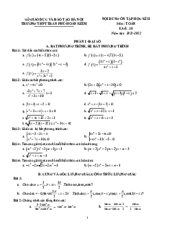 Ôn tập học kì 2 Toán 10 năm 2021 – 2022 trường THPT Trần Phú – Hà Nội