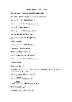 Giải bài tập SBT Toán 12 bài 3: Giá trị lớn nhất và nhỏ nhất của hàm số