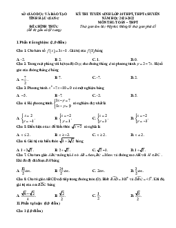 Đề tuyển sinh vào lớp 10 môn Toán năm 2021 – 2022 sở GD&ĐT Hậu Giang