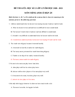 Đề kiểm tra giữa học kì 2 lớp 12 môn Tiếng Anh năm 2021 số 1