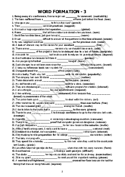 WORD FORMATION - 3 - 80 câu hỏi - ôn luyện đội tuyển học sinh giỏi Tiếng Anh 9 cấp tỉnh thành phố năm 2022