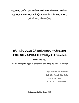 Bài luận cuối kì | Môi trường và phát triển | Đại học Khoa học Xã hội và Nhân văn, Đại học Quốc gia Thành phố HCM