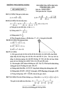 Đề giữa học kì 1 Toán 9 năm 2023 – 2024 trường THCS Trưng Vương – Hà Nội