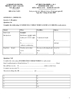 Kỳ thi năng khiếu lần 3 năm 2020-2021 môn Tiếng Anh khối 10 chuyên trường THPT Nguyễn Trãi Hải Dương