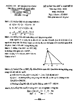 Đề thi giữa kỳ 2 Toán 8 năm 2020 – 2021 trường THCS Lê Quý Đôn – Hà Nội