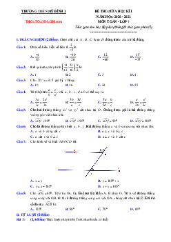 Đề thi giữa học kì 1 Toán 7 năm 2020 – 2021 trường THCS Mỹ Đình 1 – Hà Nội