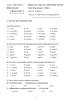 Đề thi học sinh giỏi môn Tiếng Anh lớp 6 năm học 2018 - 2019 Phòng GD&ĐT huyện Tam Đảo, Vĩnh Phúc